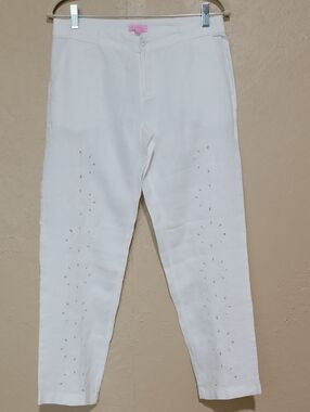 Lilly Pulitzer White Embroidered Cotton-Blend Chinos